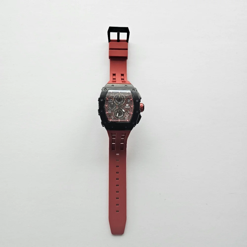 TSAR BOMBA Mens Elemental Black Face TB8204Q Red Band Watch - Picture 2 of 7